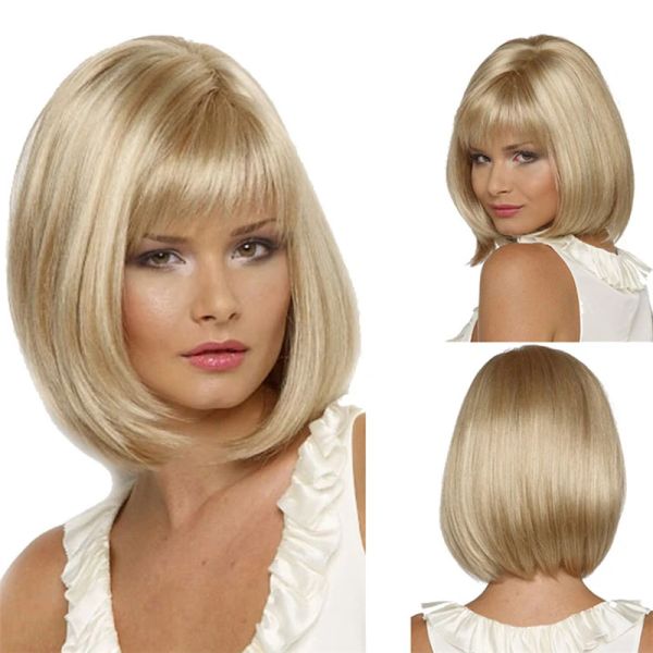 Perucas caprichosas W Synthetic Short Bob Straight Wigs Blonde Color Wig para mulheres Cabelos naturais resistentes ao calor