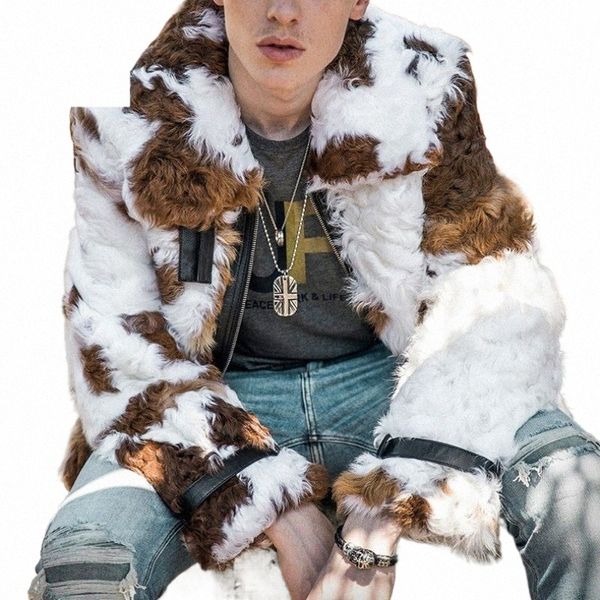 Luxo masculino pista natural ovelha shearling casaco de pele real gótico impresso hip hop lã peluda aviador jaqueta alta rua casaco 43tz #