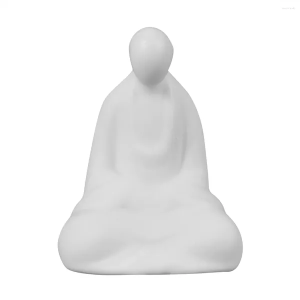 Statuette decorative Mini statua di Buddha in ceramica bianca Monaco in meditazione Decorazione per la casa in stile Zen Accessori per paesaggi in miniatura