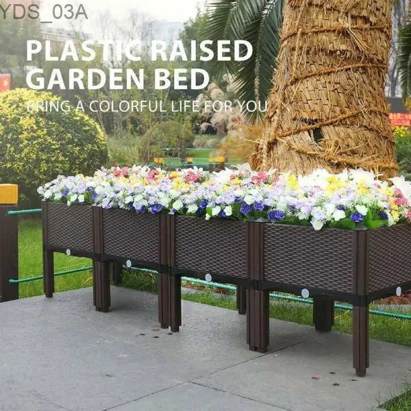 Vasi per fioriere 4 pezzi Letto da giardino rialzato con gambe Fioriere per grandi piante da esterno Scatole per fioriere da giardino in plastica rialzate Vasi per piante per patio 240325