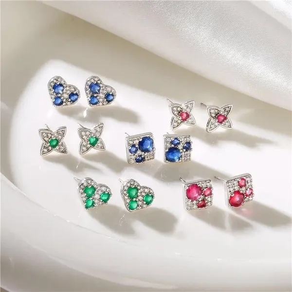 Brincos de garanhão eyika Mini flor de flor fofa verde azul azul vermelho quadrado geométrico para meninas jóias minimalistas de mulheres