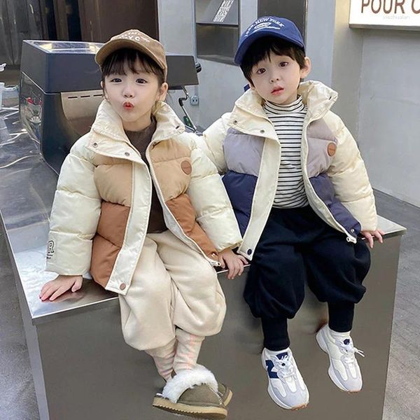 Jaquetas 2-8 anos inverno mantendo quente meninos jaqueta lapela emenda estilo casual pesado outerwear para crianças presente de aniversário casaco