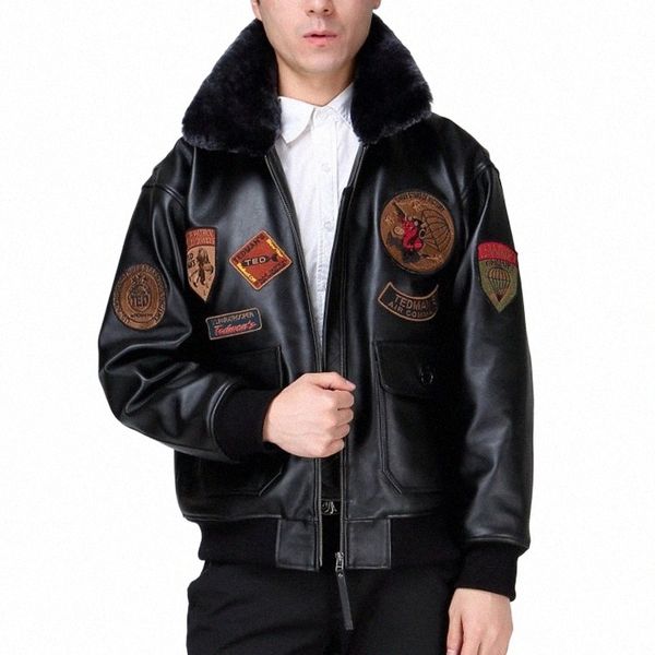 2022 Winter Fi Herren Air Force Jacken Motorrad Echtes Leder Fliegerjacke Männer Schaffell Ledermantel Bomberjacke M8UX #