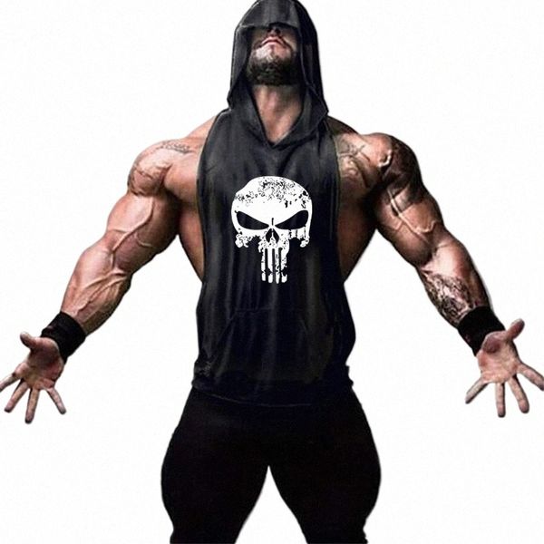 kafatası vücut geliştirme stringer tank üstleri erkekler stringer gömlek fitn tank top erkek spor salonu kol hoodies pamuklu yelek ücretsiz gemi t6wt#