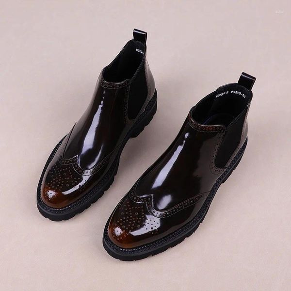 Сапоги Мужские высокие туфли с гравировкой на коже в деловом стиле Высококлассные