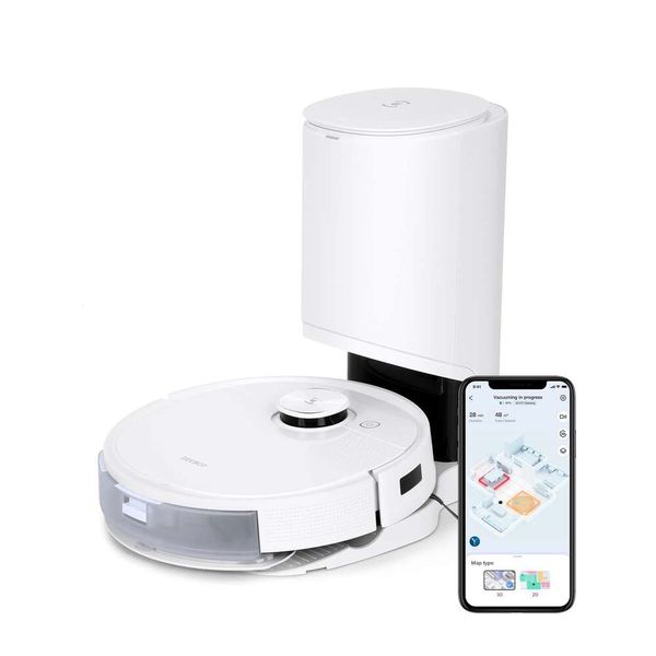 ECOVACS DEEBOT T9+ Robot aspirapolvere e lavapavimenti combinato con stazione di svuotamento automatico, mappatura laser di precisione, mappe 3D, pulizia oscillante, aspirazione da 3.000 pa, mani libere