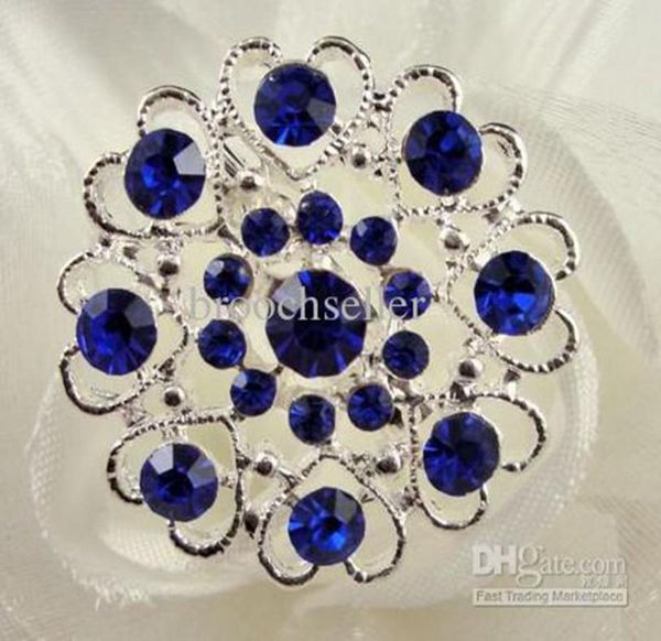 Silberfarbene, königsblaue Herz-Brosche mit Strass und Diamanten3791614