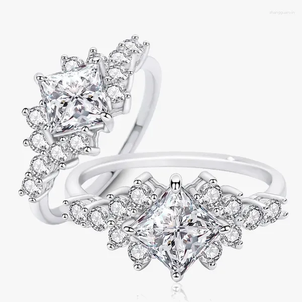 Cluster-Ringe DIMINGKE Blume Silber Ring 1CT 6mm Platz Moissanit GRA Zertifikat S925 Feine Schmuck Frauen Hochzeit Party Geschenk