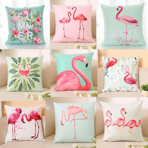 Cuscino Nordic Flamingo Fodera per foglie tropicali Fiore Poliestere Tiro Decorazione per la casa Divano Federa decorativa