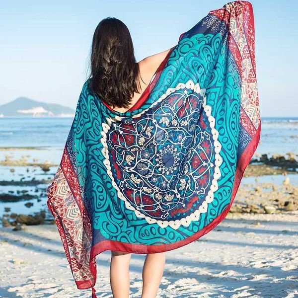 Sarongs Design marca lenços femininos protetor solar xales de algodão de dupla finalidade verão e outono lenços longos à beira-mar férias toalhas de praia roupas de praia véus 240325