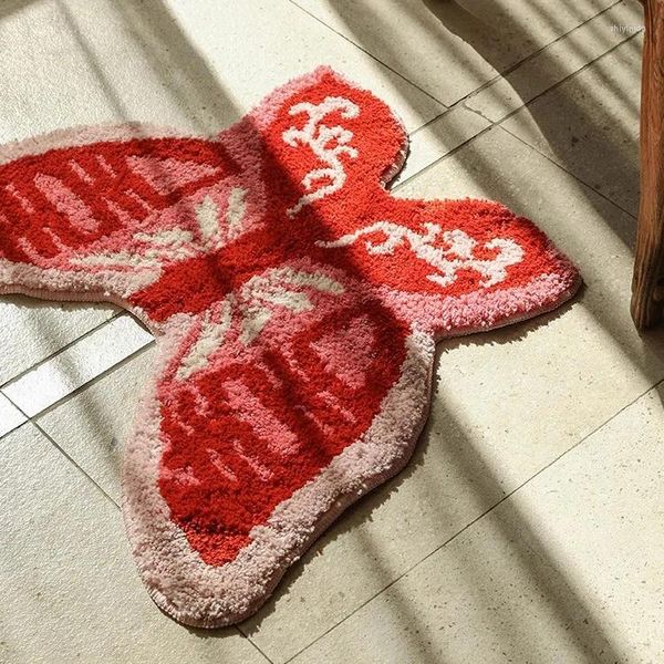 Teppiche Niedlicher Cartoon 3D Schmetterlingsform Teppich Wohnzimmer Anti-Rutsch-Plüschmatte Schlafzimmer Badewanne Fußmatte Tufted Teppich für Hochzeit Home Decor