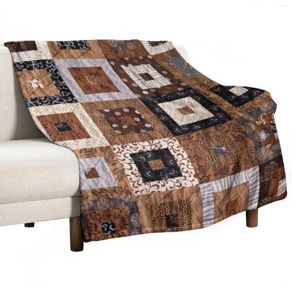 Decken Klassisches Retro-Braun gestepptes Patchwork-Quiltmuster Mosaik-Motiv Überwurfdecke Sofa Plaid auf dem