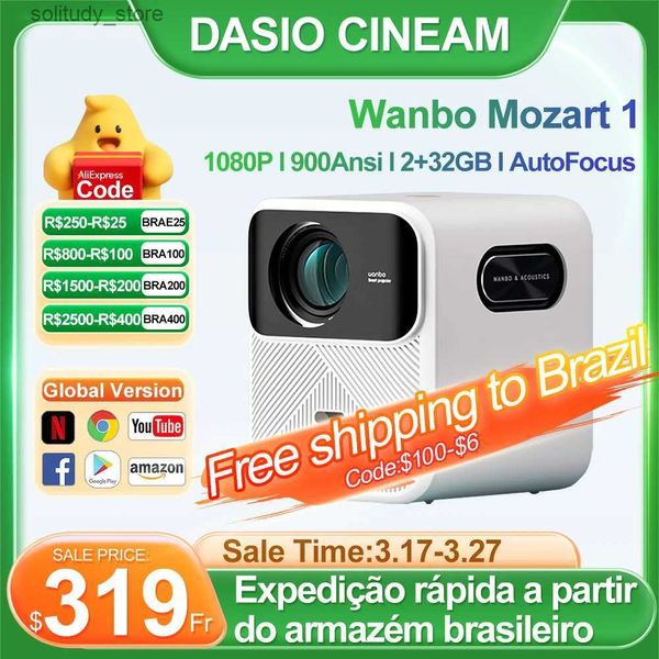 Diğer Projektör Aksesuarları Wanbo Mozart 1 Akıllı Taşınabilir Projektör Full HD 1080P 900ASI Lümenler 2GB+32GB Otomatik Focus Android 9.0 Ev Sineması Işın Q240322