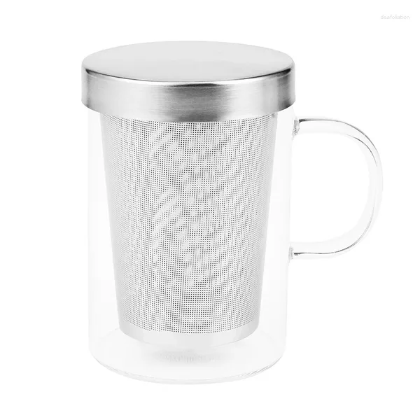 Tazze Tazza da viaggio con infusore per tè in vetro resistente al calore da 500 ml con coperchio in acciaio inossidabile Tazza da caffè Bicchiere da cucina Grande