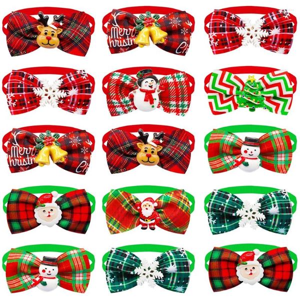 Vestuário para cães 50pcs Bowties de Natal para cães Bowknot Collar Xadrez Atacado Grooming Arcos Pequenos Produtos de Festa