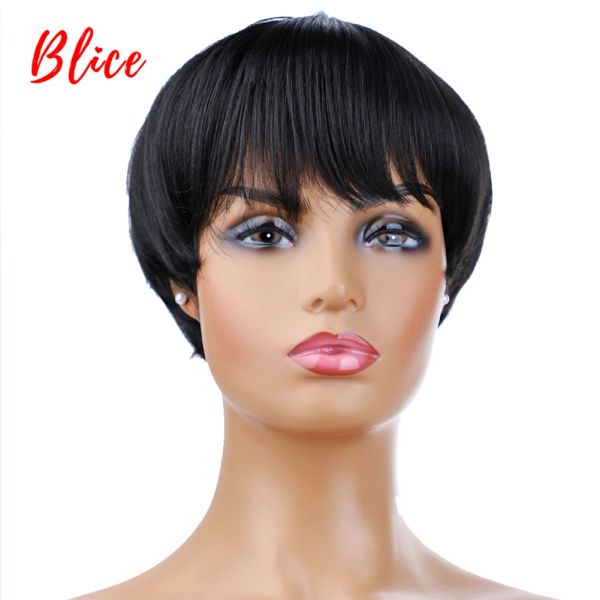 Wigs Blice for Women коротко синтетический парик со свободным боковым ударом 1B# Bob WIG Теплостойкий косплей вечеринка Yaki Straigt Wigt