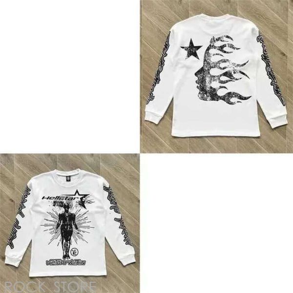 T-shirt da uomo Hellstar Manica lunga Stampa grande Hell Star Nero Bianco Uomo Donna Top Tee T Shirt Camicia Hellstar 441