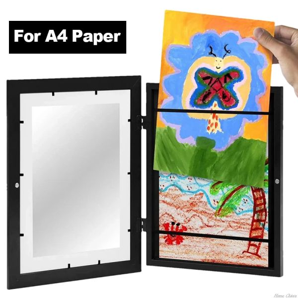 Frame Originaler Kunst-Bilderrahmen aus Holz für A4, magnetische Frontöffnung, wechselbare Bilderrahmen, zur Präsentation von Kunstwerken und Zeichnungen für Kinder und Kinder