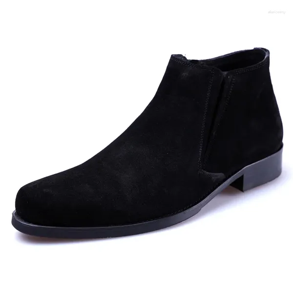 Botas Europeias e N Couro Curto Homens Matte Cabelo Zipper Cowboy Moda Casual Sapatos de Alto Topo