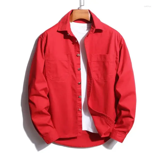 Männer Casual Shirts Baggy Denim Rot Hellgrau Schwarz Frühling Mode Einfache Bequeme Männliche Jean Mantel Streetwear