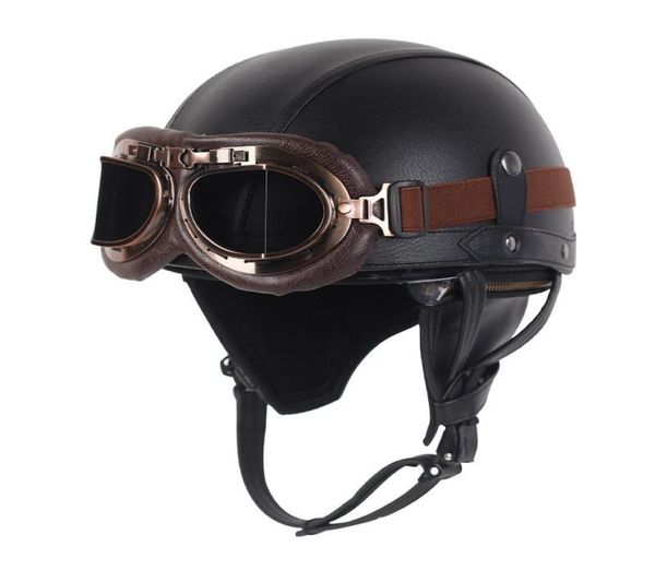 Motosiklet kaskları 2021 Yarım Yüz Kask Deri Vintage Casco Moto Açık Retro Motosiklet Kıyıcı Yetişkinler için1256769