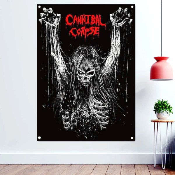 Zubehör Death Metal Icon Illustrationen Hang Flag CANNIBAL CORPES Skull Art Poster Schwarz/Weiß Skeleton Banner Wandaufkleber Home Decor