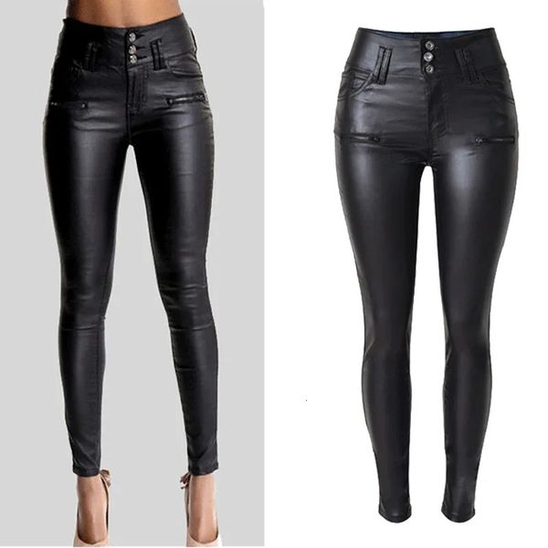 Pantaloni di pelle PU di grandi dimensioni taglie forti Donna Hip Push Up Nero Leggings elasticizzati femminili sexy Jegging Pantaloni skinny casual a matita 240320