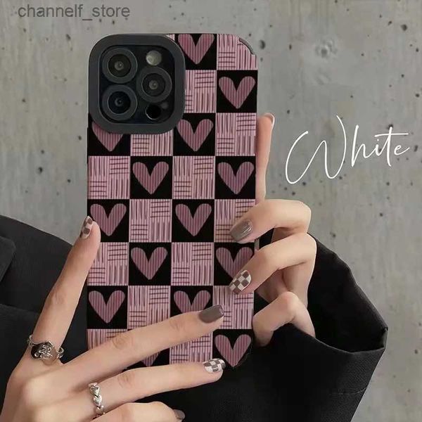 Case di cellulare Fashion Square Purple Love Heart Silicone Telefono per iPhone 13 12 11 14 15 Pro Max Mini 8 7 Plus XR XS SE Shockproof Covery240325