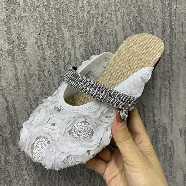 Chinelos Moda Mulheres Verão Casual Flats Sandálias Flores Femininas Metade Plus Size Sapatos