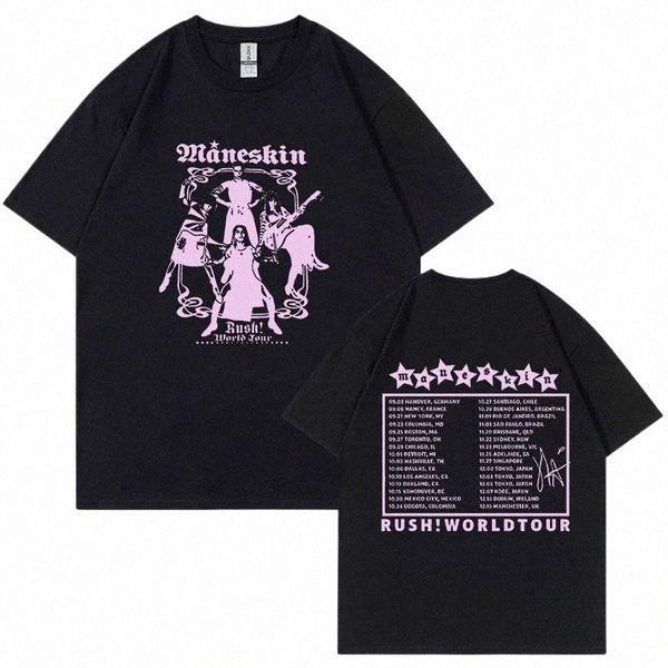 italienische Rockband Maneskin T-Shirt Rush!Welt Tour 2023 Ästhetische Vintage T-shirts Männer Frauen Hip Hop Übergroßen T-shirts Streetwear Q73E #