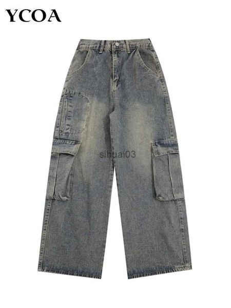 Jeans da uomo Jeans da uomo pantaloni cargo sovraccarico Y2k abbigliamento da strada hip-hop spazzatura punk retrò borse in denim a gamba larga abbigliamento alla moda coreanoL2403