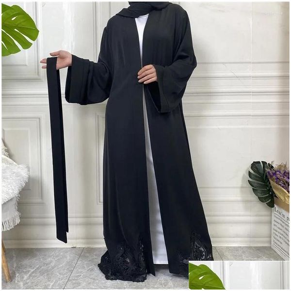 Abbigliamento etnico aperto Abaya abiti da donna pizzo ricamo design moda musulmana kimono lungo caftano Islam Dubai abiti per la sera Drop Otumd