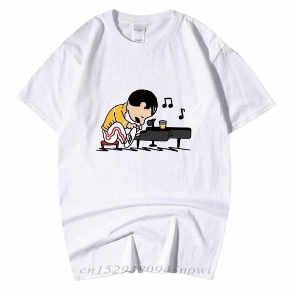 A banda da rainha freddie mercury tocar piano engraçado t camisa masculina hip hop rock hipster manga curta o pescoço cott camiseta c020 #