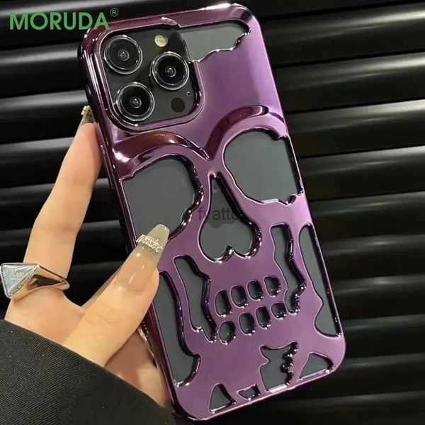 Capas de telefone celular 3D Hollow Skull Callous Phone Case Adequado para iPhone 15 14 ProMax Plus 13 12 11 Pro Max Luxo Chapeamento à prova de choque Capa macia H240326