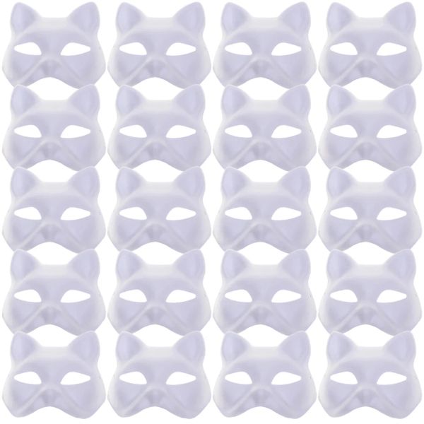 Máscaras 20pcs Máscaras de papel Máscaras de gato em branco DIY Máscaras em branco para baile de máscaras Cosplay Party Therian