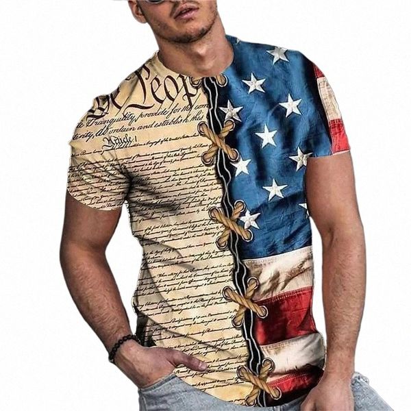 Sommer T-Shirt Männer Kurz 3D-Druck Fi Tops Casual Tee American Flag