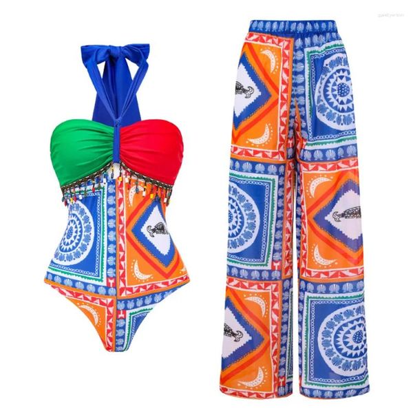 Costumi da bagno femminile Ashgaily 2024 Tassel One Piece Swimsuit e Pants Halter Women Women Monokini Bodying Abita