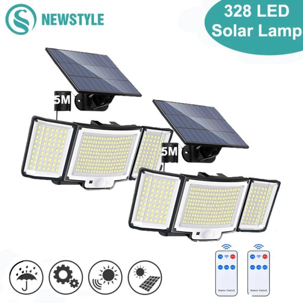 Decorações NOVO 328 LED Lâmpada Solar Ao Ar Livre 348 Lâmpada de Parede IP65 Holofotes À Prova D 'Água Lâmpada Sensor de Movimento Solar 3 Modo Luz de Rua Decoração de Jardim