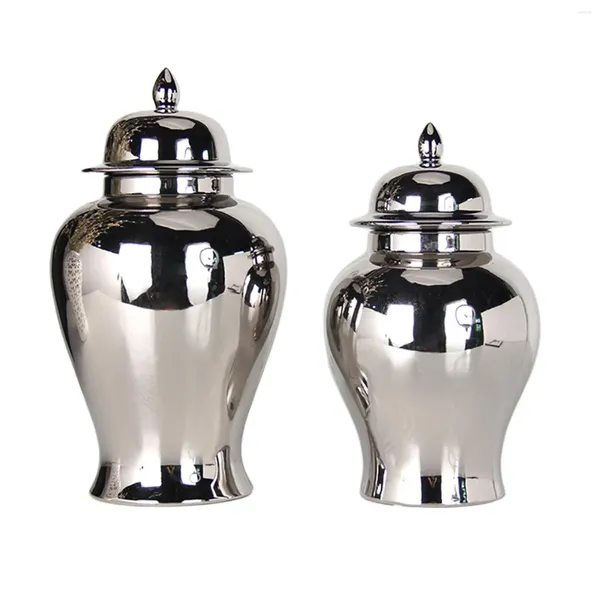 Bottiglie di stoccaggio vaso di zenzero in ceramico con temple color argento coperchio elegante artigianato