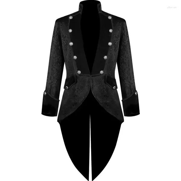 Trench da uomo Giacca medievale da uomo Steampunk frac gotico Cappotto uniforme vittoriano Halloween Jacquard Tuxedo Panno doppiopetto