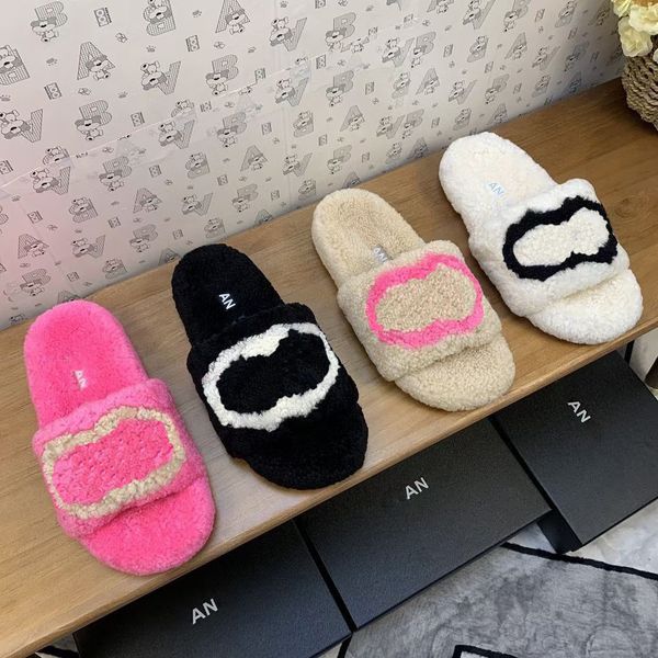 Top Quality Moda Sandália Chinelo Teddy Bear Flat Luxury Designer Fur Mens Casa Sapatos Casuais Sliders Fuzzy Inverno Quente Slide Tazz Womens Fluffy Loafer Mule Lady Box