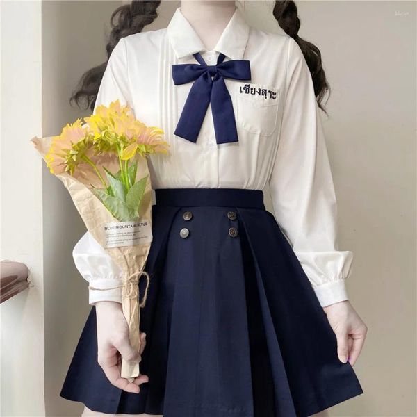 Set di abbigliamento Tailandia Coreano Manica lunga Camicia viola bianca Gonna a pieghe Abito da ragazza per studenti uniformi scolastici JK Cosplay Abito da marinaio