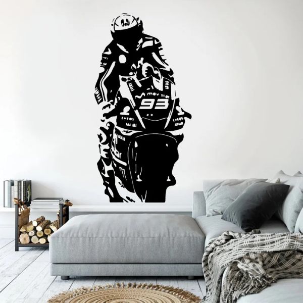 Adesivi Motociclista Pilota personalizzato N. Cavaliere Adesivo da parete Vinile Decorazioni per la casa Camera Ragazzi Camera da letto Garage Decalcomanie Carta da parati rimovibile 4191