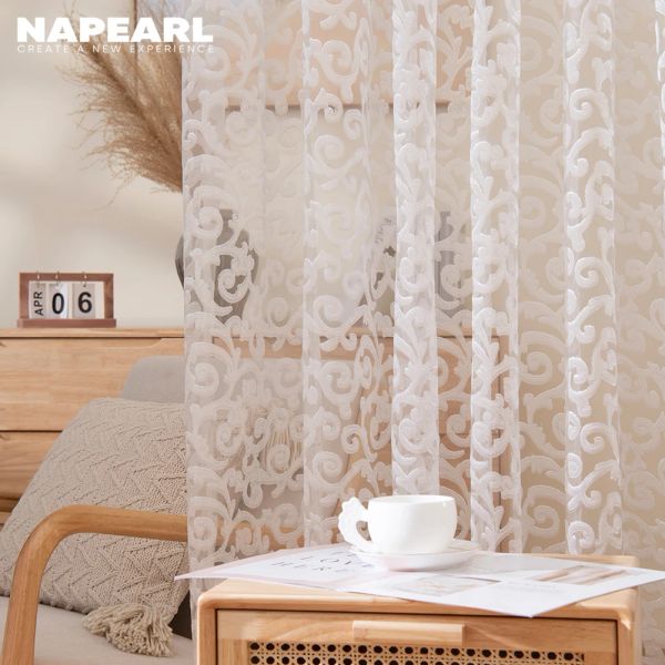 Tende NAPEARL Jacquard Modern Living Room Tende trasparenti per la cucina Tulle per la camera da letto Trattamenti per finestre Tenda bianca Dimensioni personalizzate