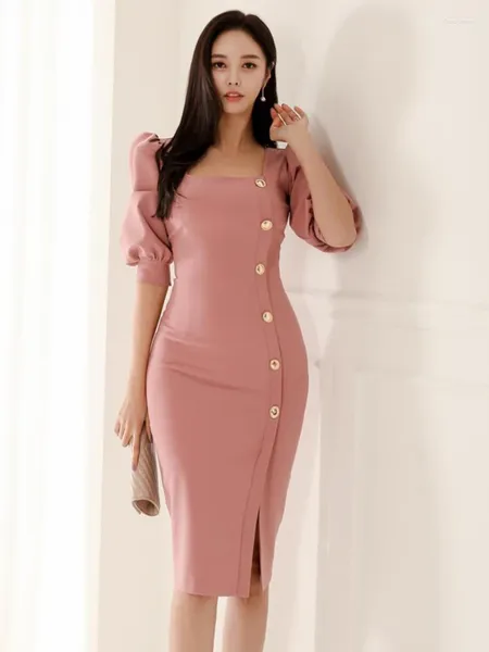 Partykleider Mode Koreanische Elegante Frauen Abendkleid Temperament Formale Vintage Sexy Slim Slit Midi Club Pendeln Dame Mujer Vestidos