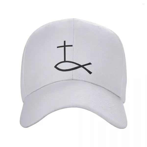 Bonés de bola personalizados Ichthys Religião Boné de beisebol Homens Mulheres Respirável Símbolo Católico Cristianismo Jesus Trucker Chapéu Esportes