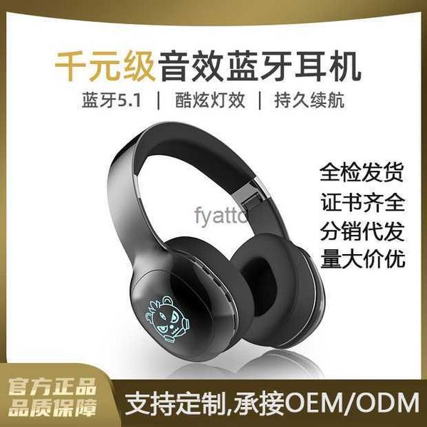 Наушники Наушники Bluetooth для ношения на голове, крутая и светящаяся RGB, беспроводная музыка, полный комплект, складные наушники-вкладыши H240326