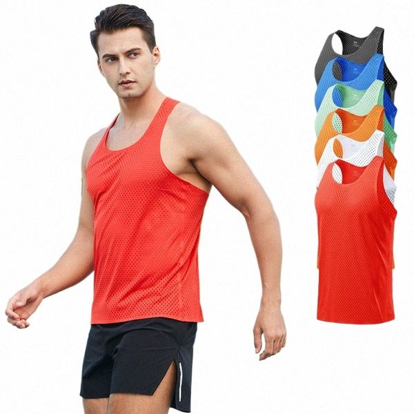 Marath Running Quick Dry Tank Top Masculino Atletismo Atletismo Cross Country Treinamento Leve Vento Túnel Tanque Top Malha 49mf #