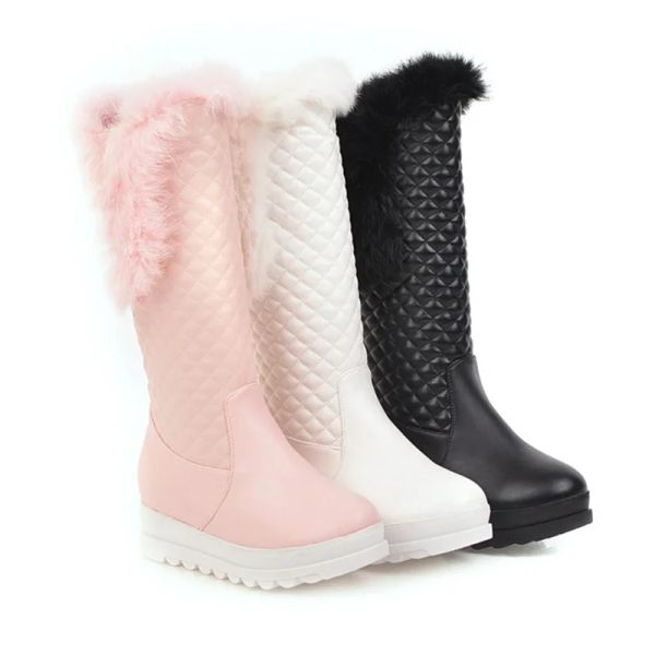 Stivali stivali da neve caldi donne scarpe inverno inverno zeppe bianche nere cunei ginocchini piattaforma di qualità femminile pelliccia stivali lunghi stivali madre madre madre