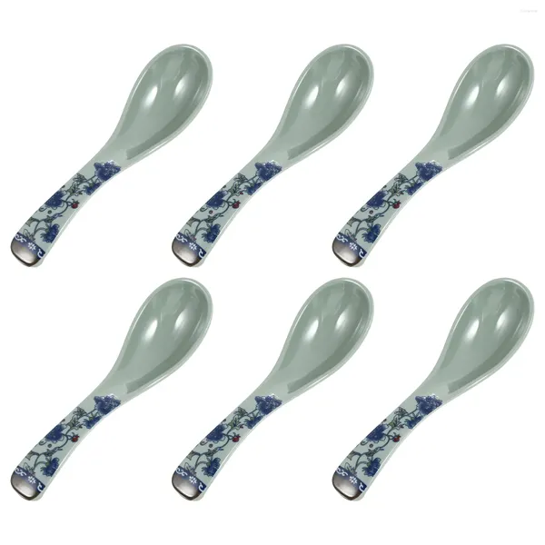 Cucchiai da 6 pezzi anti -ceramica cucchiaio blu e bianco zuppa di riso da cucina cucina asiatica ristorante melamina crema per la casa